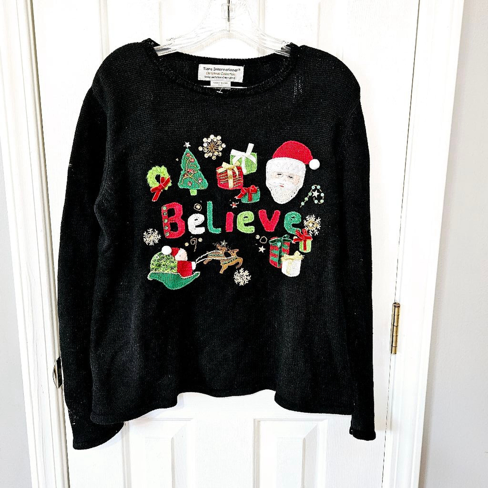 Women's Tiara International Christmas Sweater S Black
